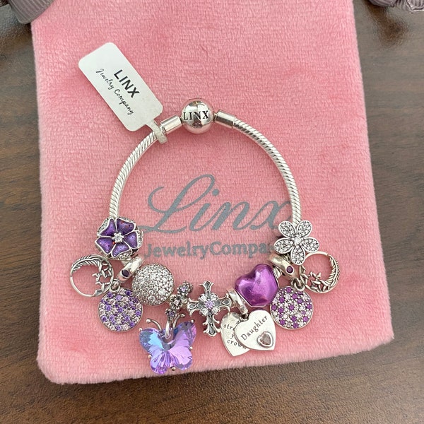 Linx Silver Snake Chain Bracelet with Religious Daughter Themed Charms 925 sterling silver