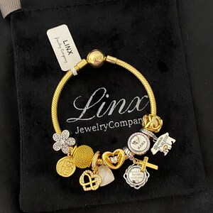 Linx Yellow Gold Snake Chain Bracelet with Religious Mom Themed Charms