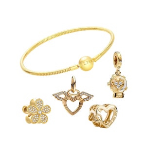 Linx Yellow Gold Snake Chain Bracelet with Mom Themed Charms