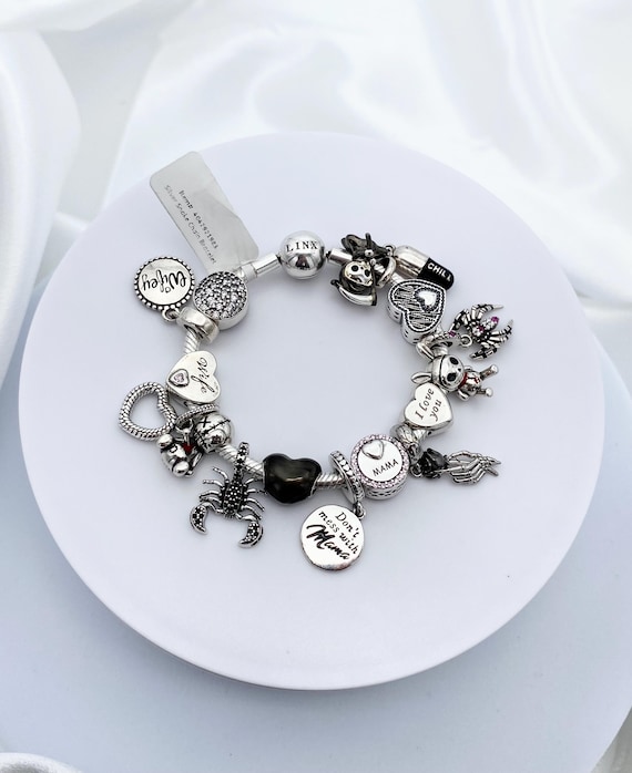 Linx Snake Chain Bracelet With Skull Mama and Wife Themed Charms