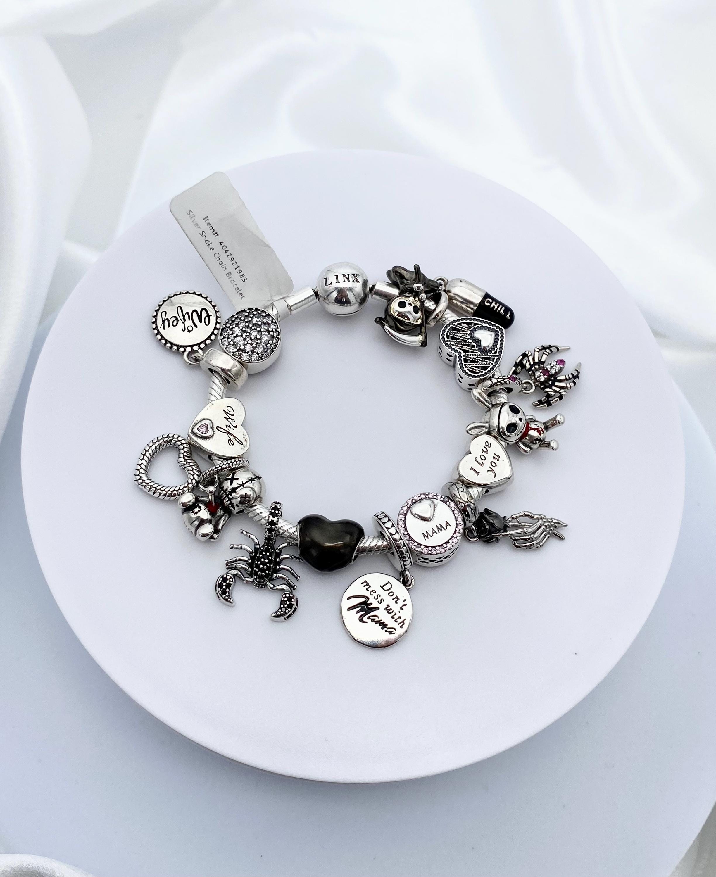 Linx Snake Chain Bracelet With Skull Mama and Wife Themed Charms