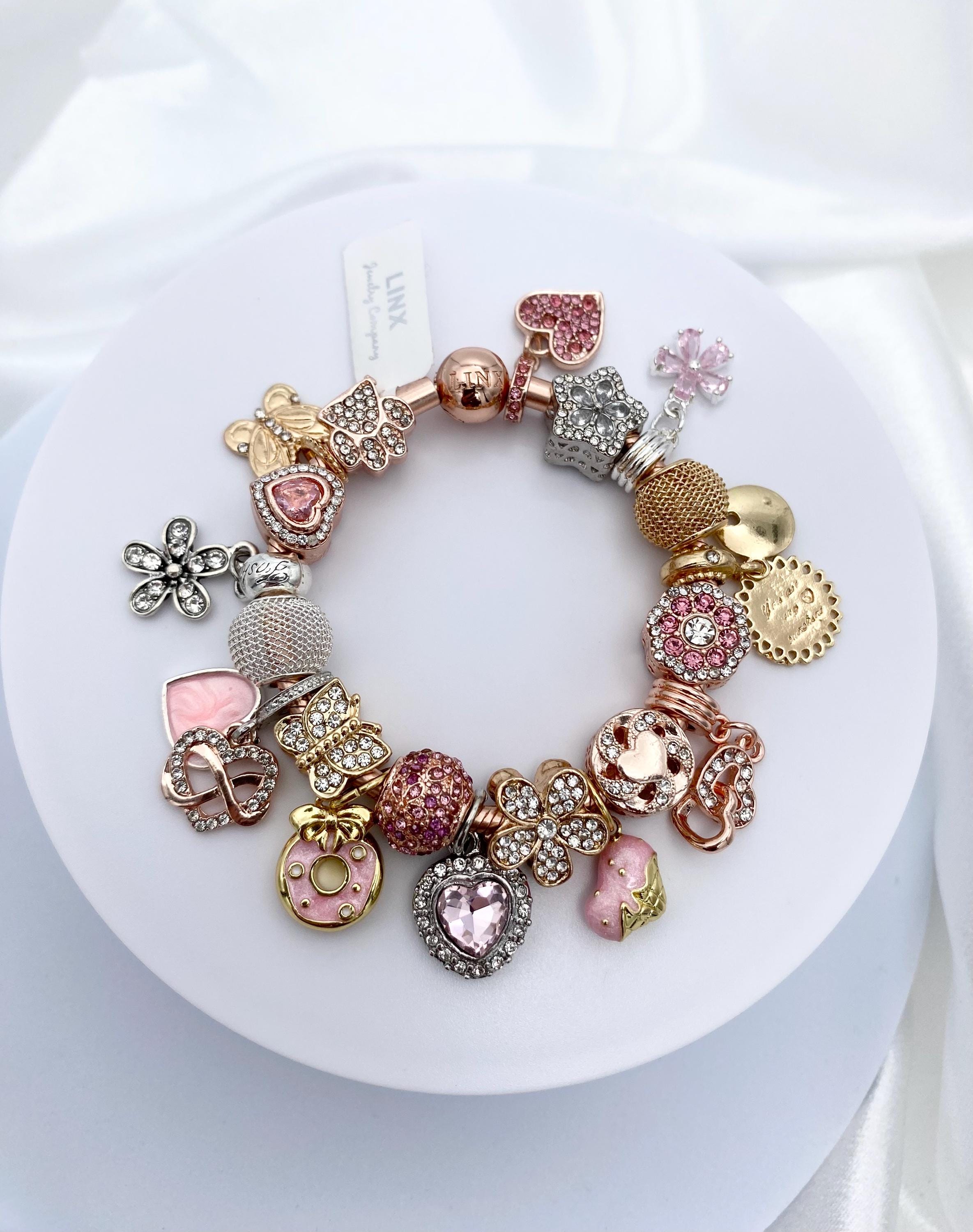 ローズゴールド スネークチェーン チャームブレスレット