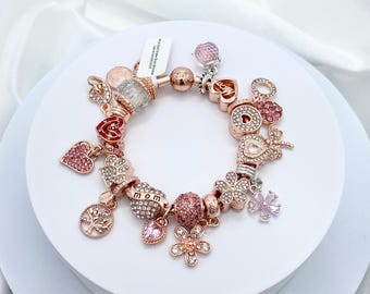 Linx Rose Gold Bracelet with Zircon and Pink Mom Themed Charms
