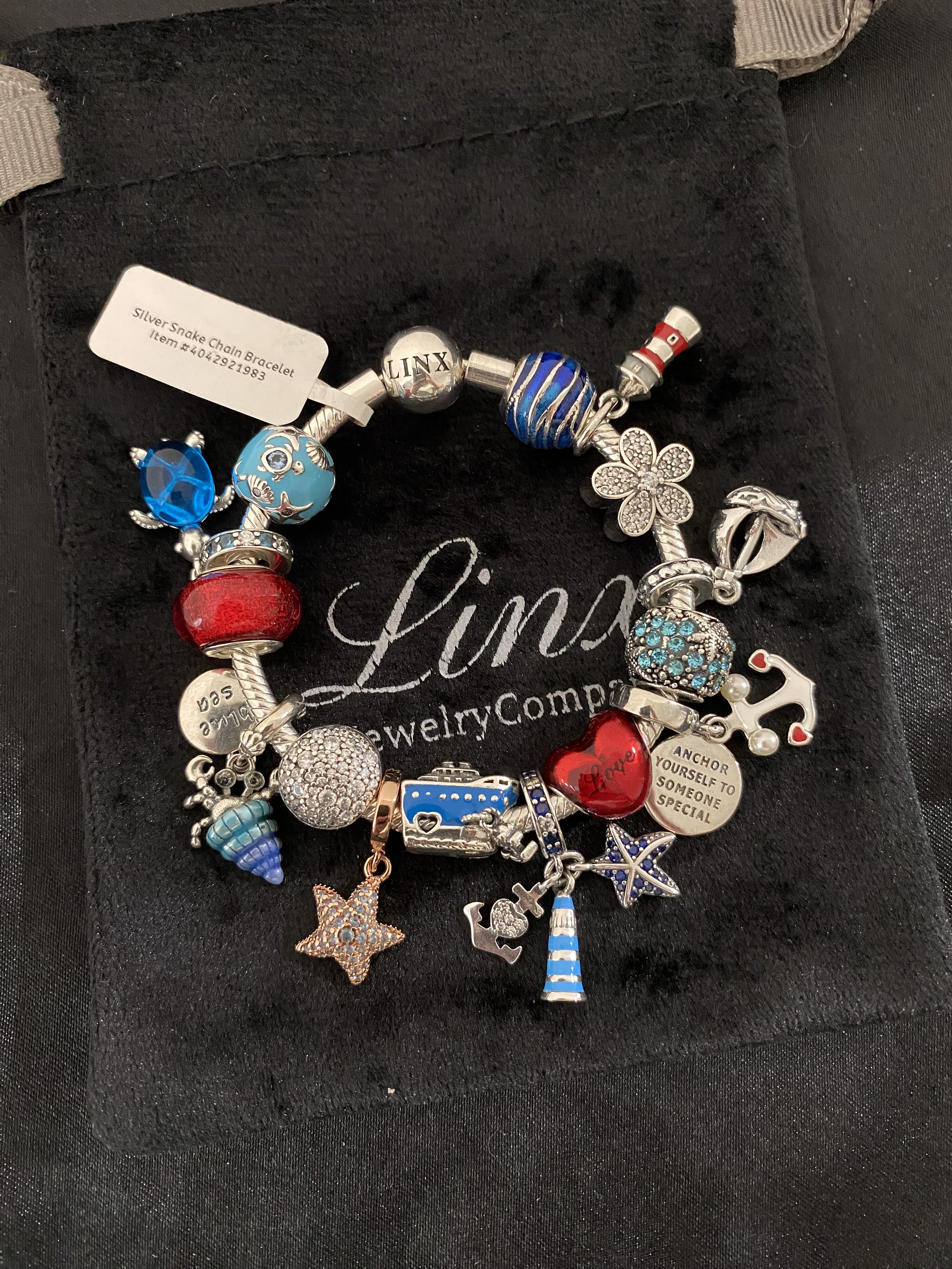 Linx Snake Chain Bracelet With Nautical Beach and Ocean Themed