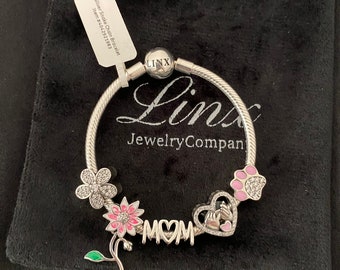 Linx Bracelet with Black and Pink Mom Themed Charms