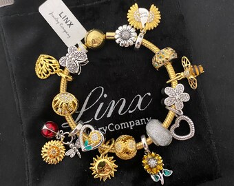Linx Yellow Gold Snake Chain Bracelet With Sunflower Themed  display picture 1