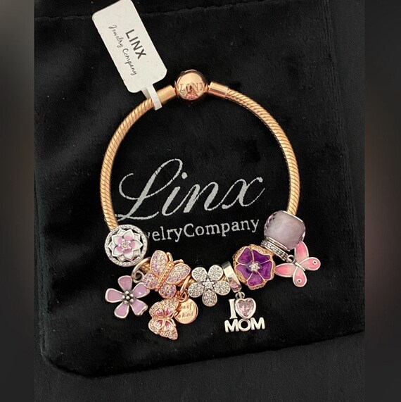 Linx Rose Gold Bracelet with Mom Themed Charms Linx Rose Gold Bracelet with Pink and Purple Themed Charms main image 2