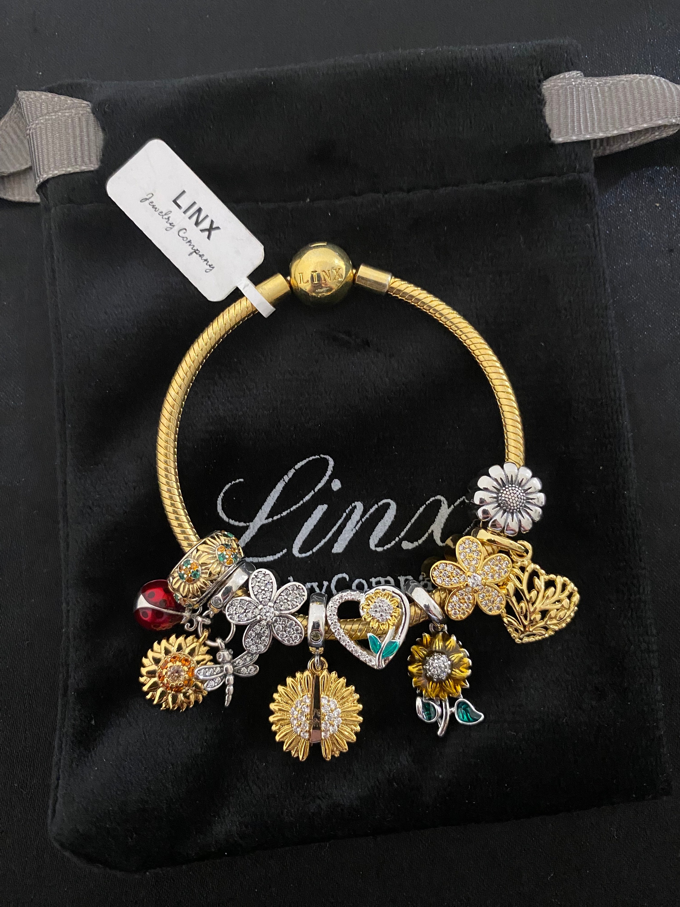 Linx Yellow Gold Snake Chain Bracelet With Sunflower Themed  display picture 1