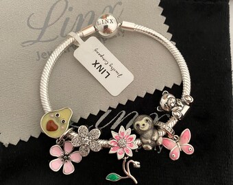 Linx Silver Snake Chain Bracelet With Colorful Themed Charms