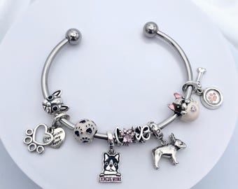 French Bulldog Charm Bracelet: Sterling Silver Dog Mom Bangle - Etsy