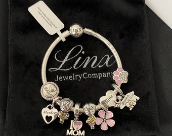 Linx Bracelet with Black and Pink Mom Themed Charms