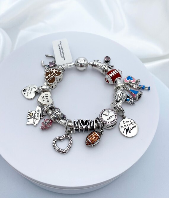 Linx Silver Snake Chain Bracelet With Football Cheerleading Mom