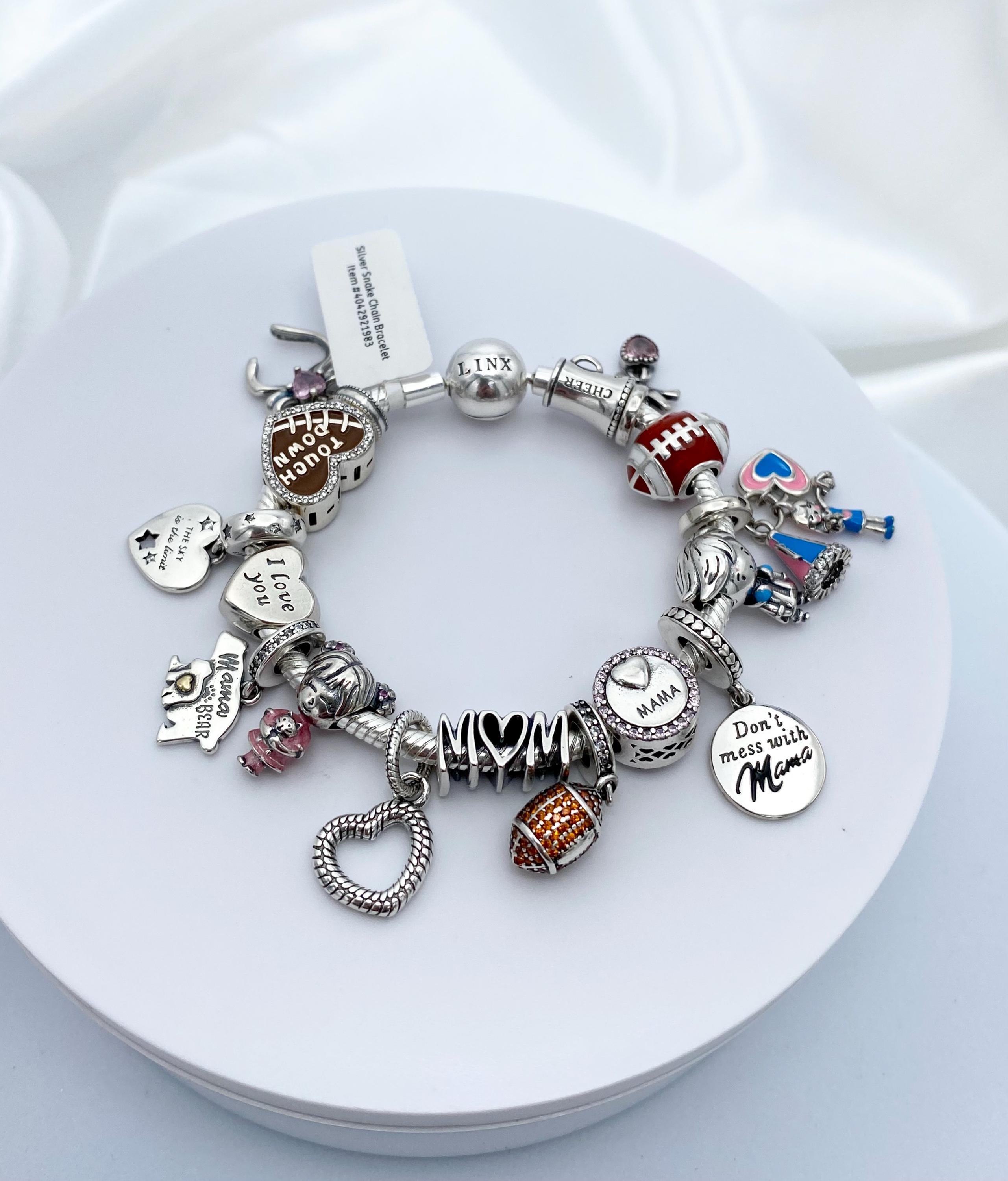 Linx Silver Snake Chain Bracelet With Football Cheerleading Mom