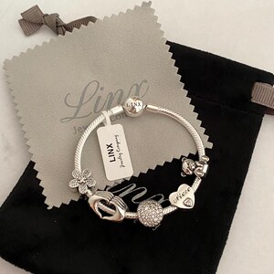 Linx Silber Schlangenkette Armband mit Nichte Themed Charms 925 Sterling Silber