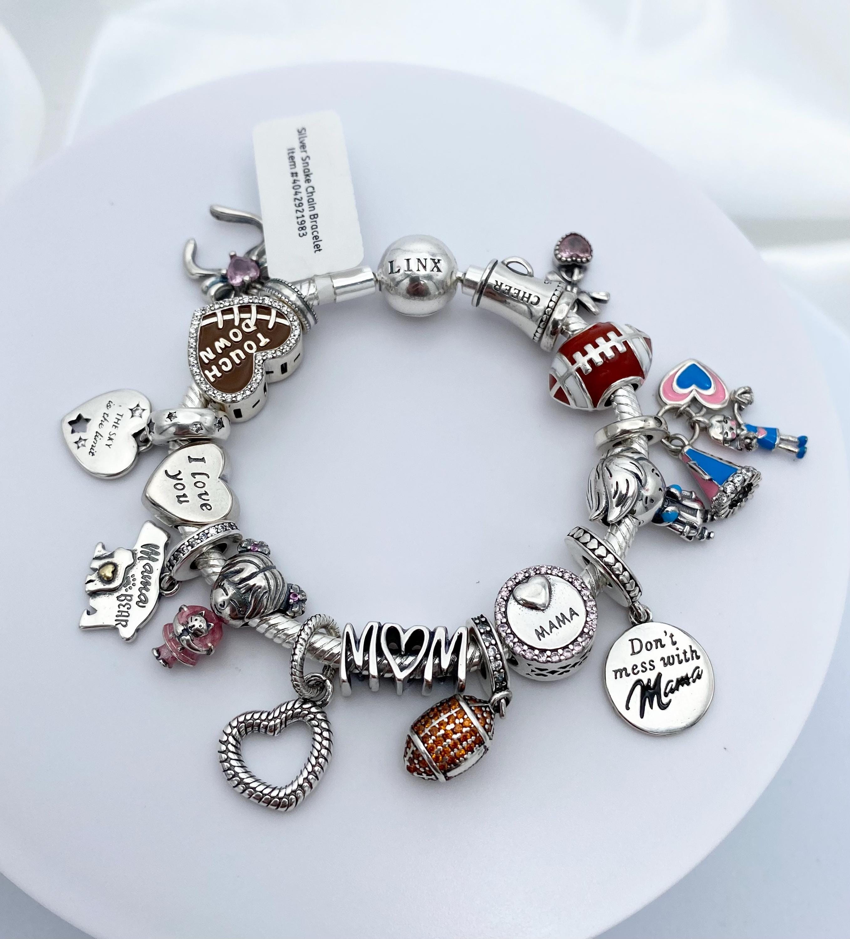 Linx Silver Snake Chain Bracelet With Football Cheerleading Mom
