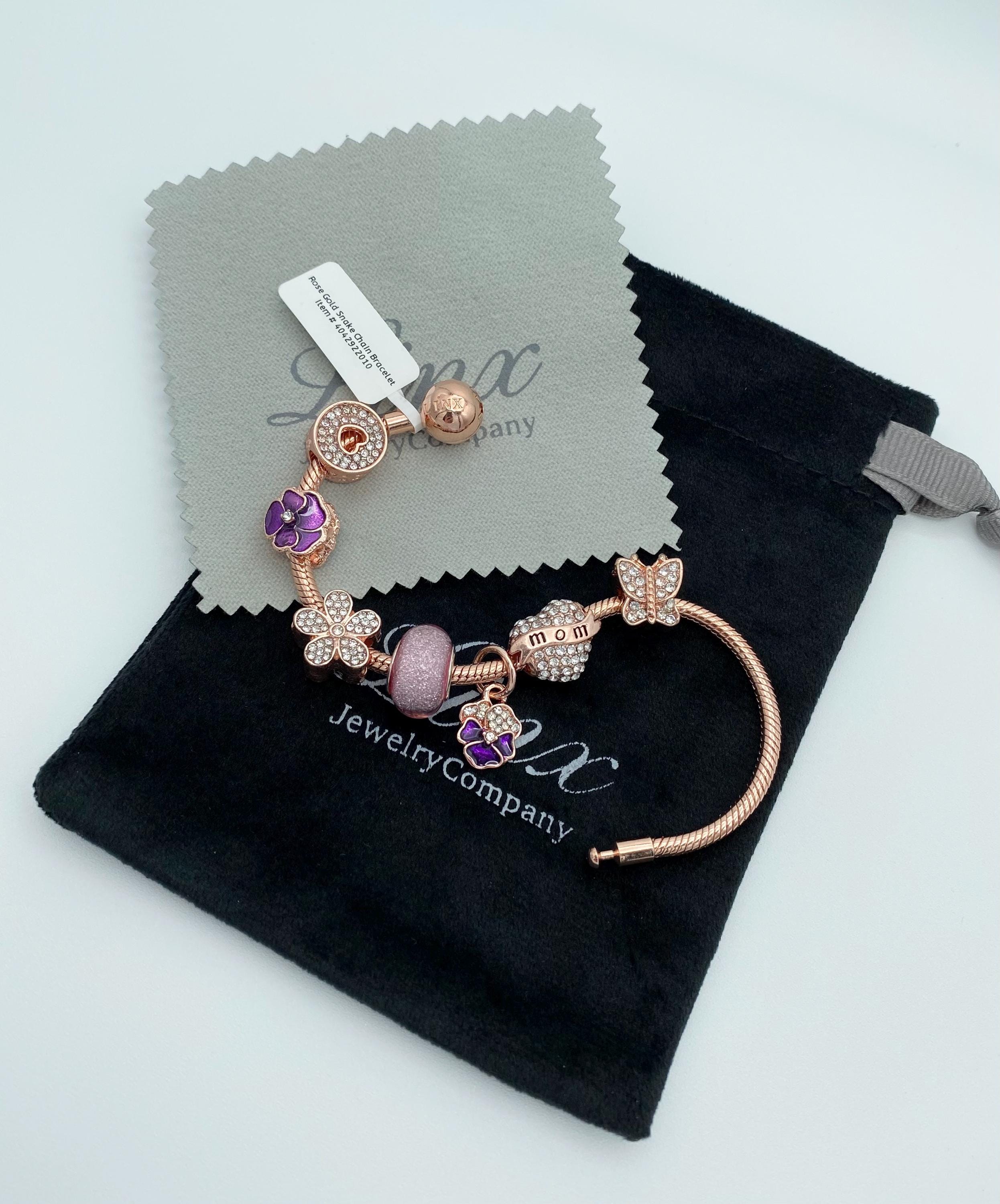 Rose Gold Snake Chain Charm Bracelet: Purple Flower Mom Theme - Etsy