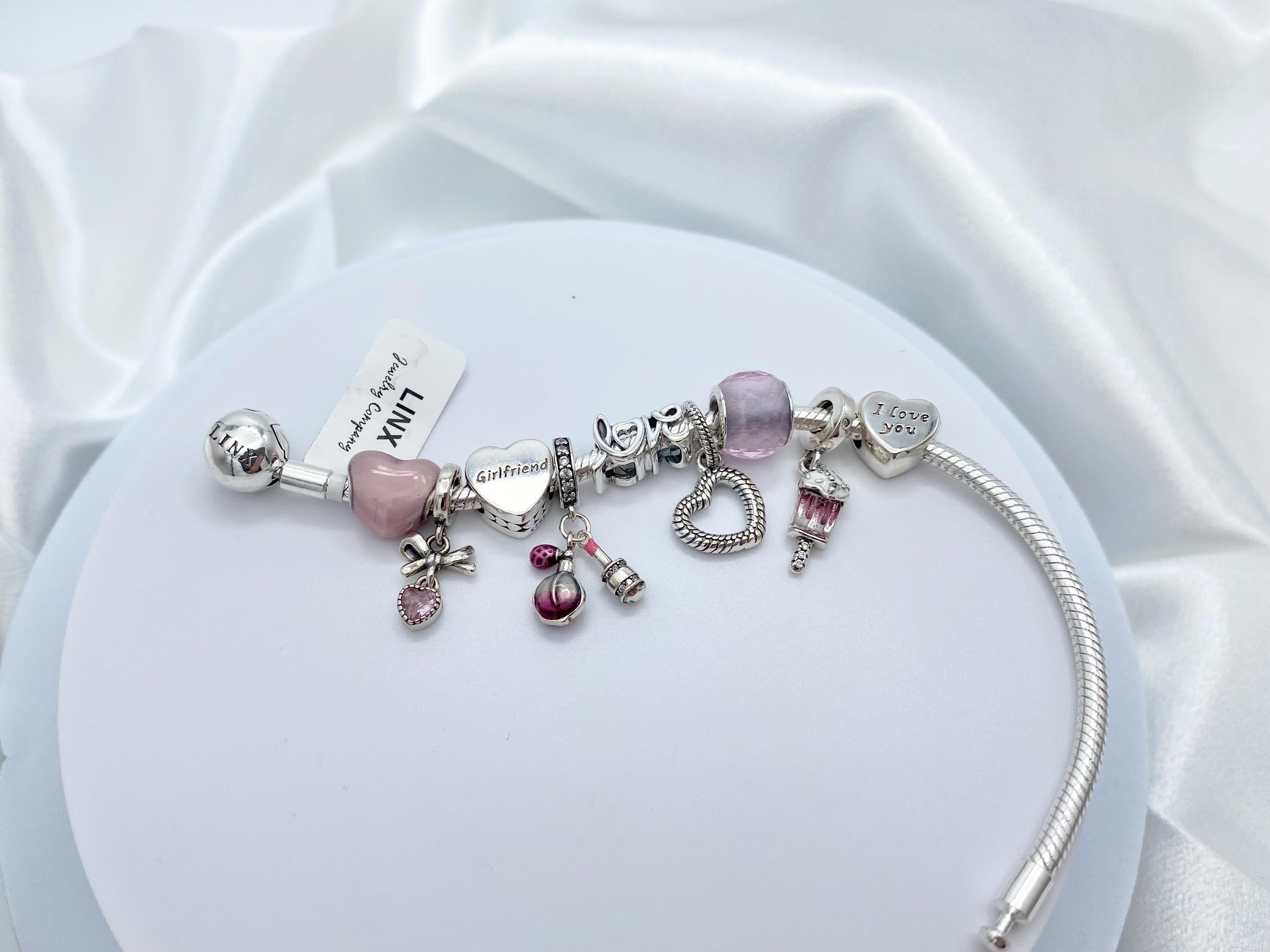 Sterling Silver Snake Chain Charm Bracelet: Girlfriend Valentine's