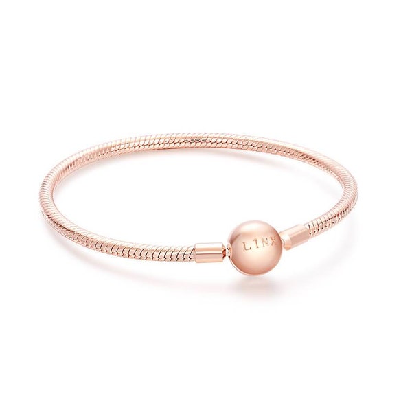 Linx Smooth Rose Gold Smooth Snake Chain Charm Bracelet with Ball Clasp