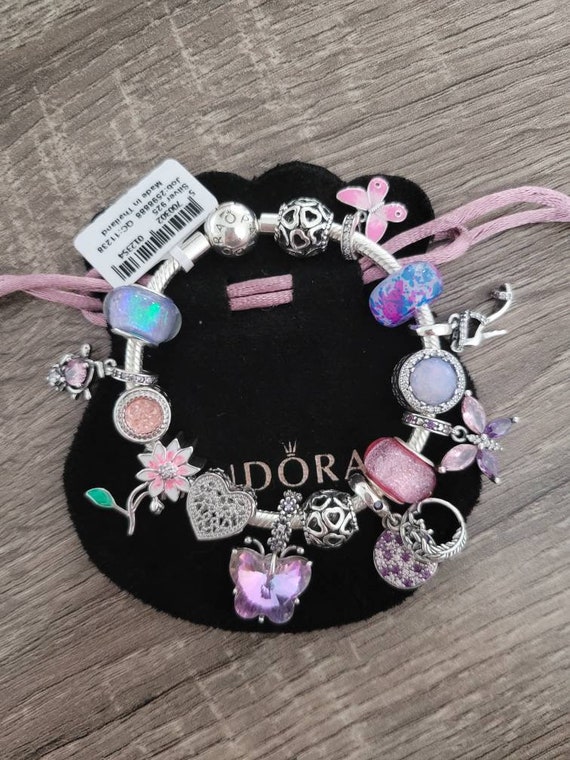etiket sfære elevation Pandora Bracelet With Pink Purple and Turquoise Themed Charms - Etsy  Singapore