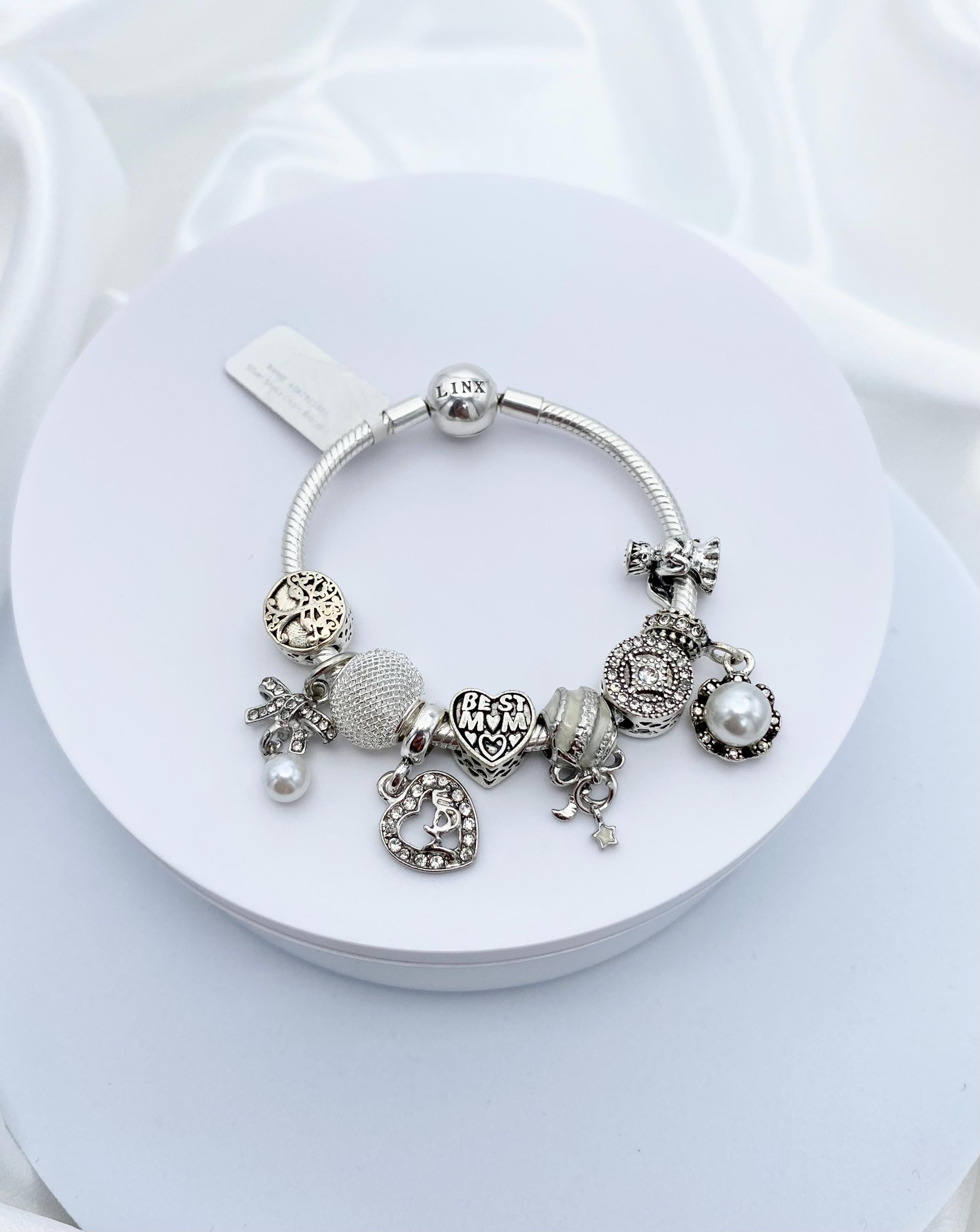 Linx Sterling Silver Snake Chain Charm Bracelet: Mom Theme - Etsy