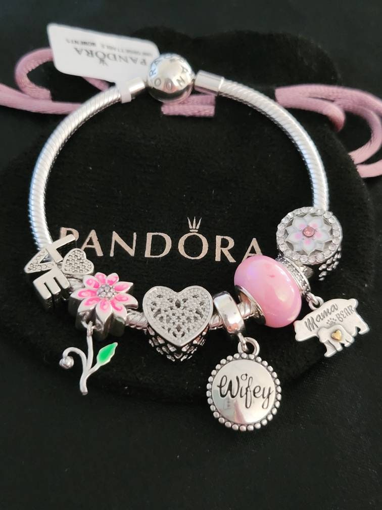 Pandora Bracelet With Pink Mom and Wife Themed Charms - Etsy