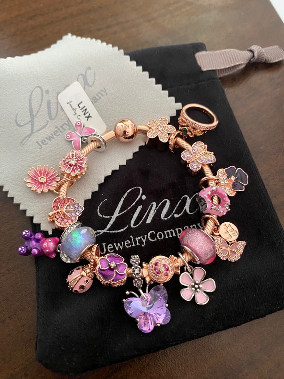 Linx Rose Gold Snake Chain Bracelet With Pink Purple and
