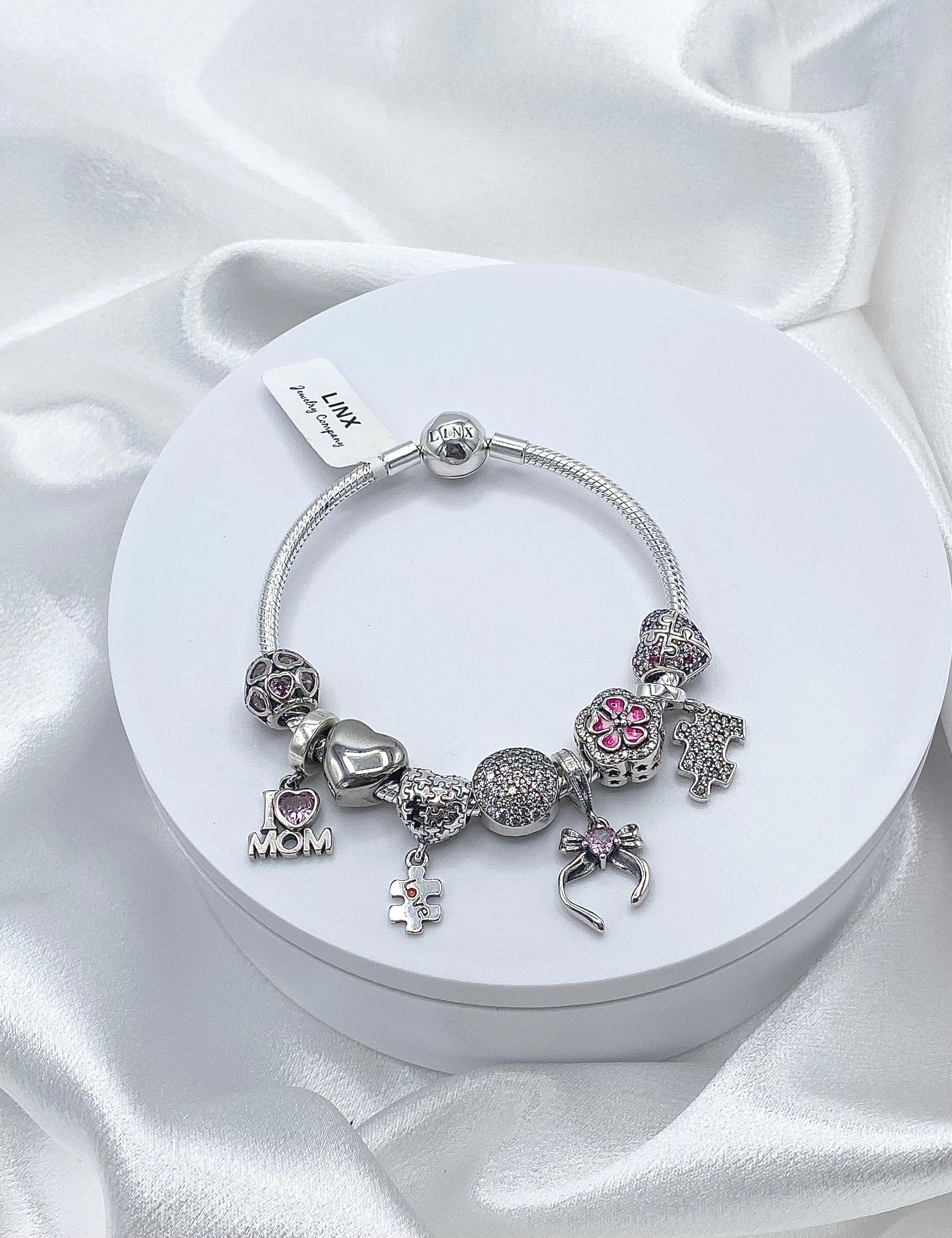 Linx Bracelet With Autism Mom Themed Charms 925 Sterling Silver