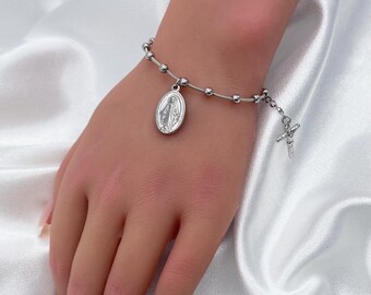 Virgin Mary Medallion Bracelet: Snake Chain, Adjustable - Etsy