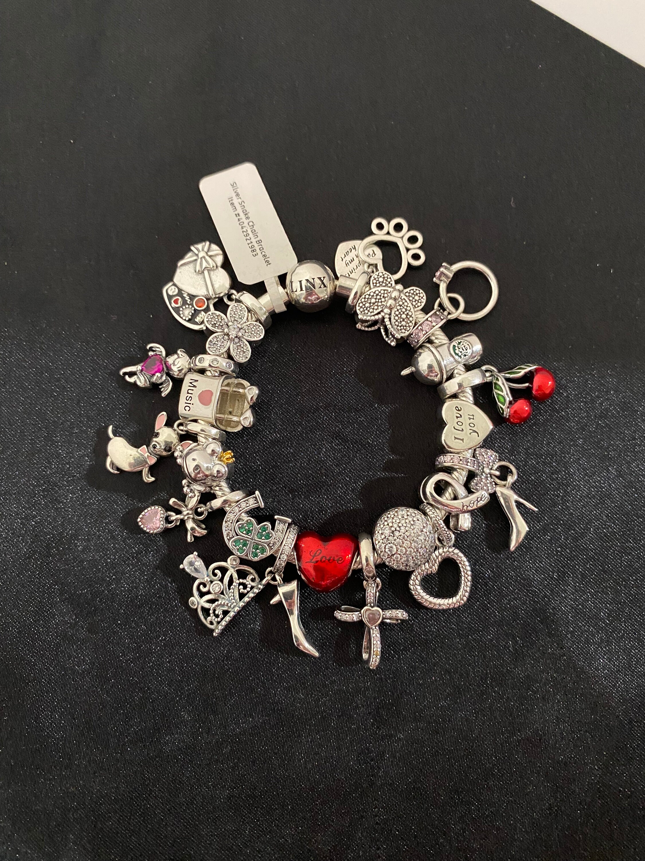 Linx Snake Chain Bracelet With Silver Charms 925 Sterling Silver