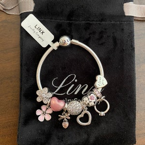 Linx Snake Chain Bracelet with Pink Themed Charms 925 sterling silver
