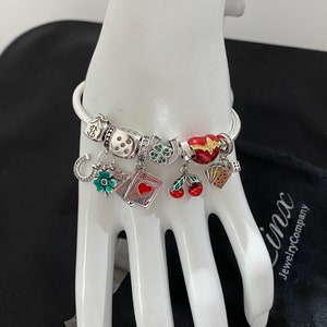 Linx Snake Chain Bracelet with Casino Gambling Themed Charms 925 sterling silver