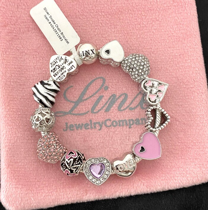 Linx Snake Chain Bracelet With Heart Themed Charms - Etsy