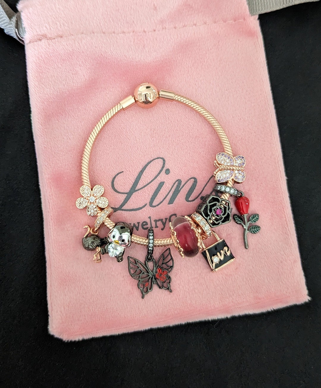 Linx Rose Gold Snake Chain Bracelet With Black and Red Themed Etsy