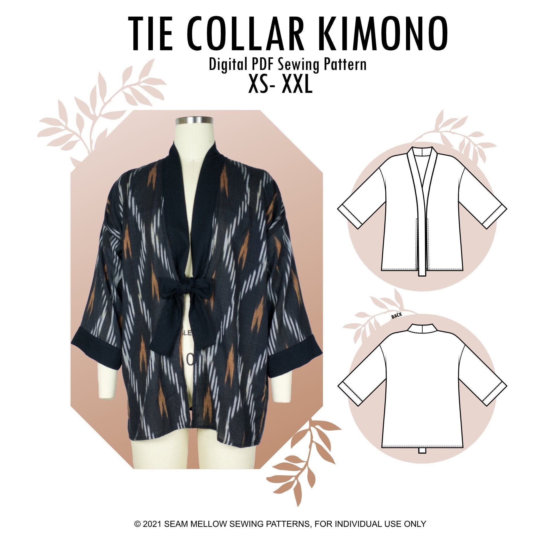 Tie collar kimono PDF pattern size XXL - Etsy España