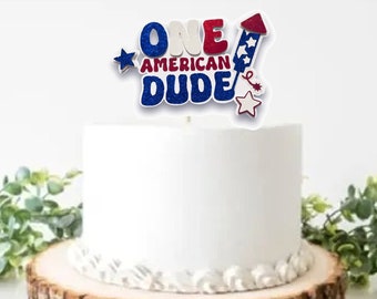 American Dude 1st Birthday Cake Topper, Patriotic Glitter Decoration