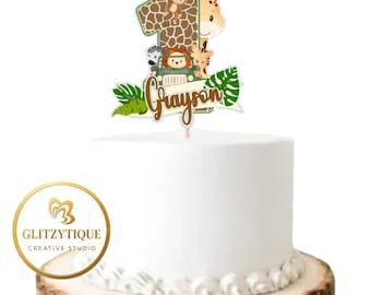 Personalized Jungle Safari Animal Cake Topper | Wild One Birthday | Safari Cake Topper | Jungle Animal Birthday Party Decoration | Two wild