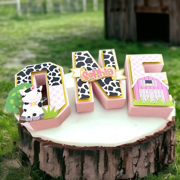 Cow 3D Letters to decorate the cake table, Cow birthday decor, Vaca Lola, pink Farm birthday, Cow theme birthday 3D letters, Cow photo prop