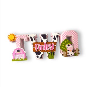 Letras 3D de vaca para decorar la mesa del pastel, decoración de cumpleaños de vaca, Vaca Lola, cumpleaños de granja rosa, letras 3D de cumpleaños con temática de vaca, accesorio para fotos de vaca