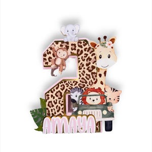 Letras 3D con temática de animales de safari en rosa, fiesta de animales del zoológico, cumpleaños de animales de la jungla, baby shower de safari, cumpleaños salvaje de safari en la jungla