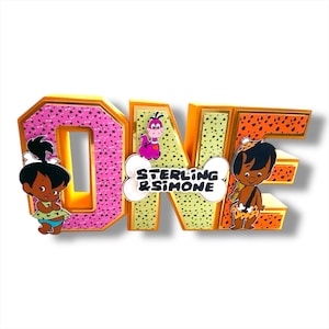 Pebbles and Bam Bam Birthday Decor, Caveman Party Theme, 3D Letter Name Sign, Personalized Baby Shower Decor, Kids Birthday Centerpiece,