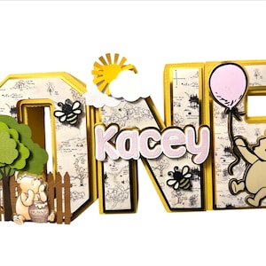 Classic Pooh 3D Letters.  Winnie the Pooh 3D Letter Birthday Party. Pooh Photo Prop. Pooh Birthday Decor. Pooh One Sign PINK