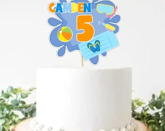 Personalized Pool Party Cake Topper, Summer Birthday Decor