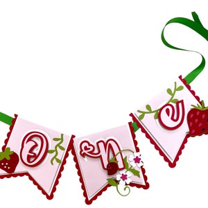 Strawberry Garland Berry Sweet ONE Birthday-Baby Shower. Pink, Red and White Strawberry Garland. Photo Prop. Berry First Birthday High Chair