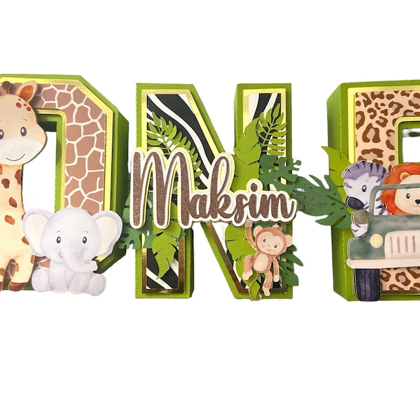 Jungle Safari 3D Letters Baby Safari Birthday Decoration Baby Safari 3D Letters First Birthday Baby Safari Party Wild One Cake Smash decor