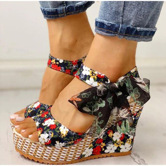 floral platform sandals