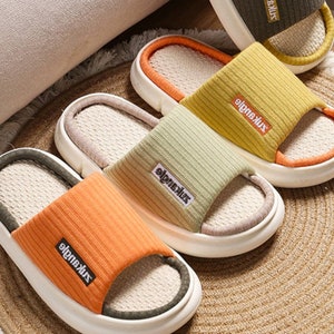 Schoenen unisex zomer huis linnen glijbanen Schoenen Japanse handgemaakte linnen  schoenen Oranje vrouwen zachte natuurlijke linnen slippers dia's vrouwen  reliëf comfortabele schoenen mozeduca.co.mz