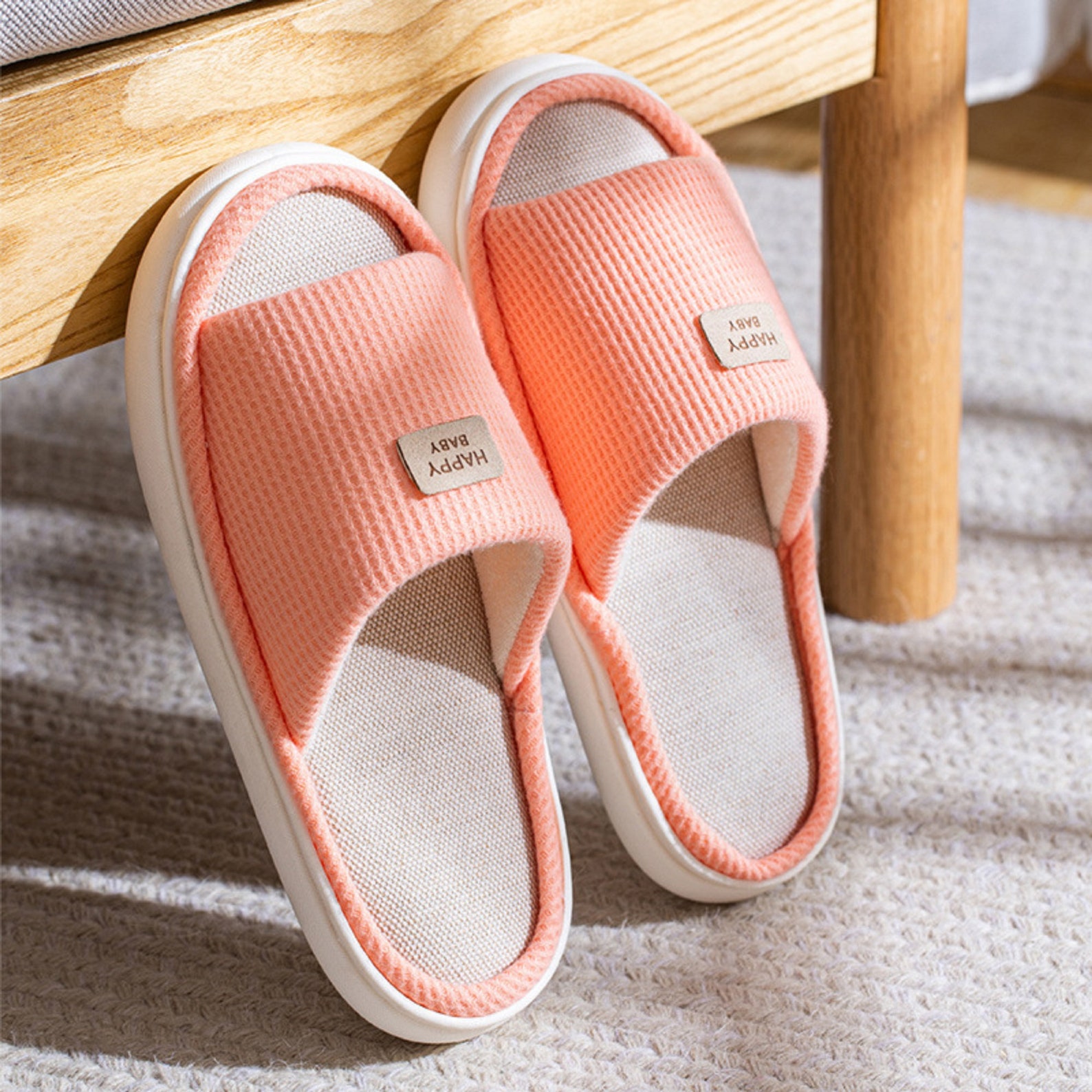 Japanese Waffle Linen Slippers Slides Unisex Summer House Etsy