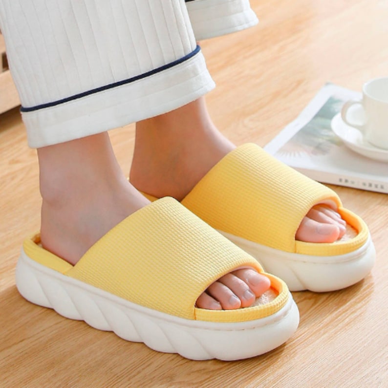 Blue Japanese Waffle Linen Slippers Slides Indoor Fall House Etsy