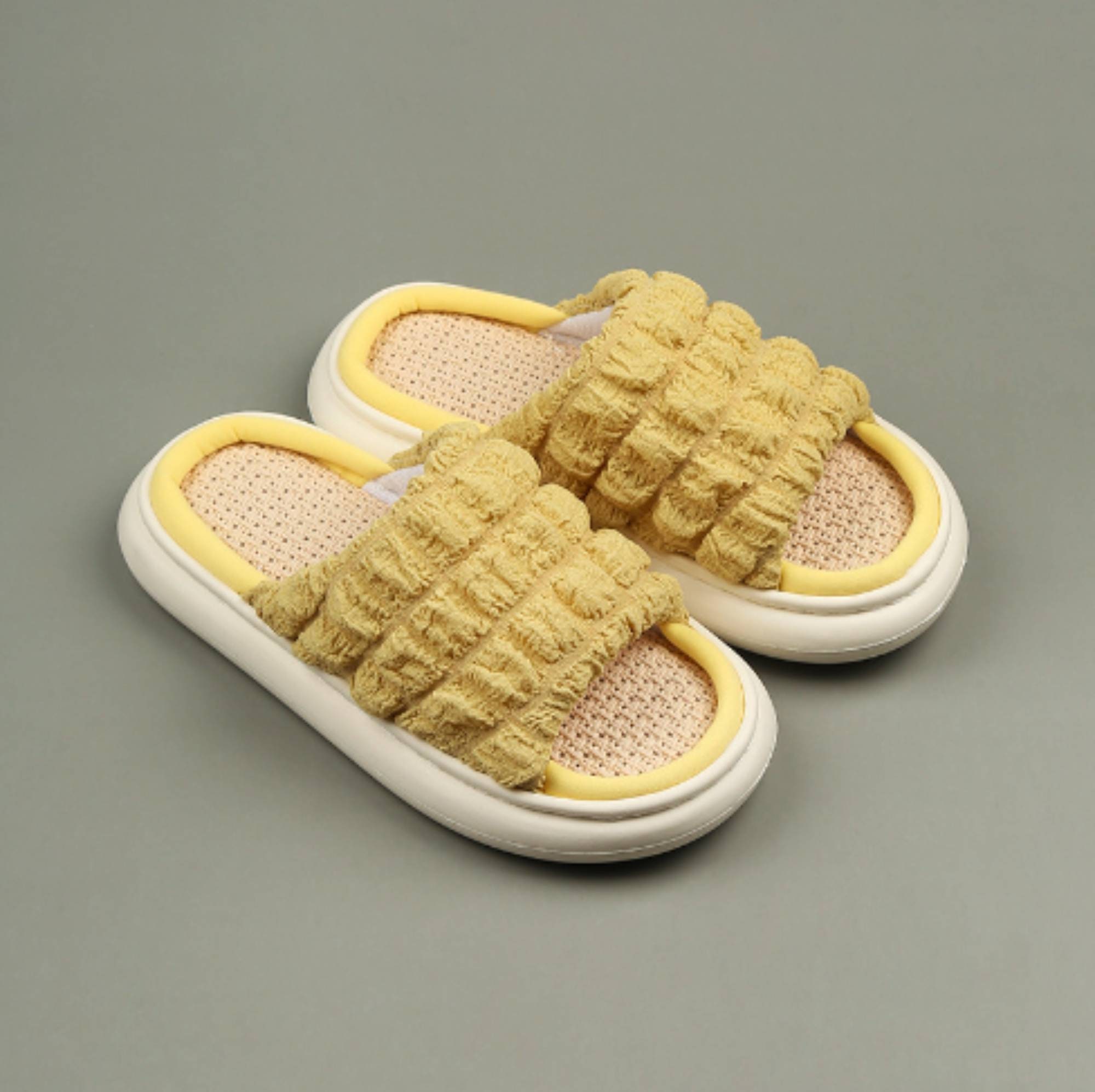White House Waffle Linen Slippers Slides Indoor Flat Comfy - Etsy