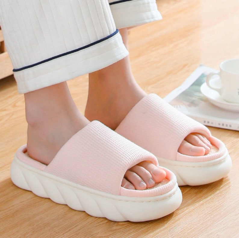 Blue Japanese Waffle Linen Slippers Slides Indoor Fall House Etsy